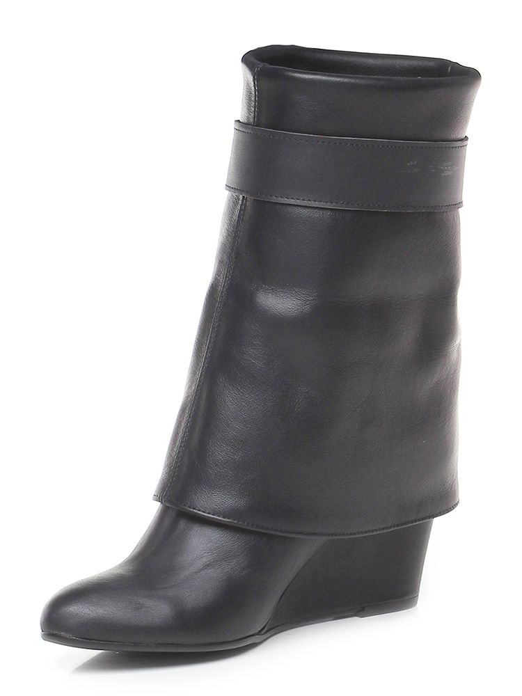 ladies wedge mid calf boots