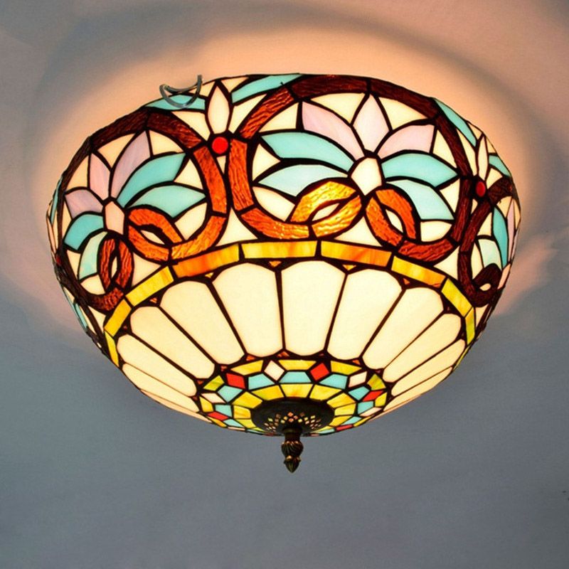2019 16 Inch Creative Vintage Tiffany Stained Glass Ceiling Light Study Living Room Staircase Corridor Balcony Lobby Bedroom Ceilng Lamp From