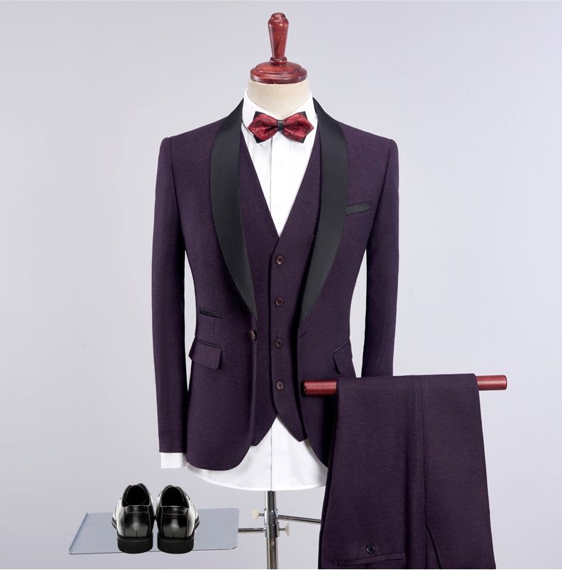 Mens Round Shawl Lapel Tuxedo Dinner Suit 3 Piece Wedding Prom Party Grey Black