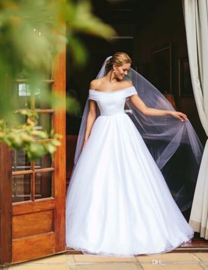 Discount Plus Size Off Shoulder White A Line Wedding Dresses With