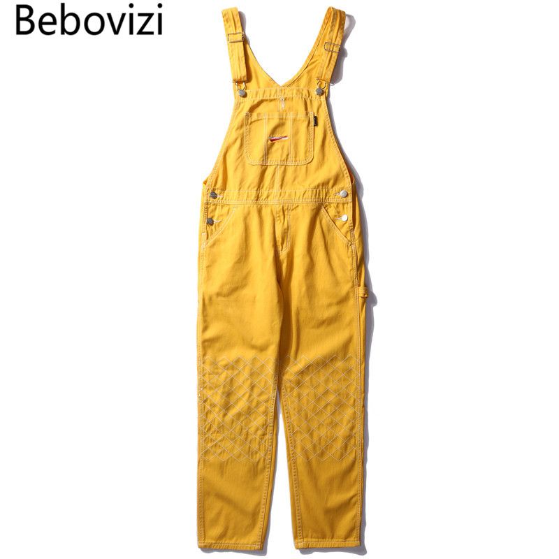 yellow denim overalls