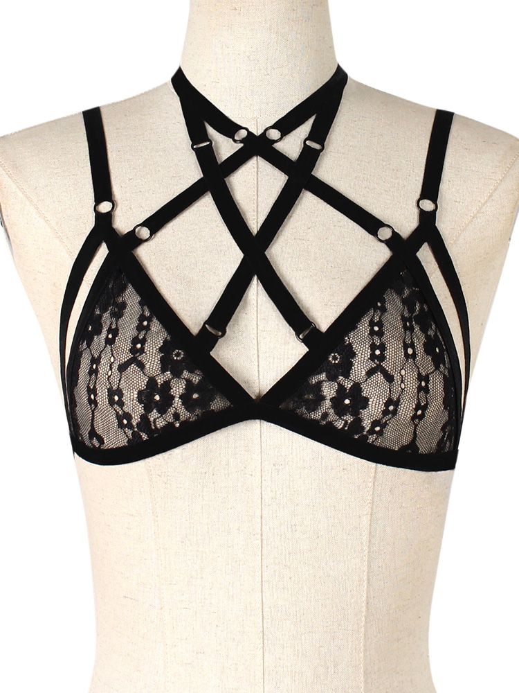 Compre Lencería Sexy Para Mujer Sujetador De Tiras Cruzadas De Encaje Transparente Cinturón De Esclavitud Crop Top Erótico Bralette Ropa Interior Negro A 37,4 € Del Vanilla03 | DHgate.Com