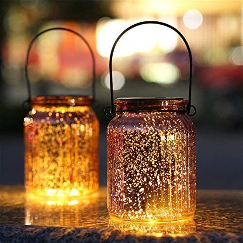 2020 Solar Mercury Glass Jar Lights 2 Pack Silver Table Lamps Hanging Indoor Outdoor Light For