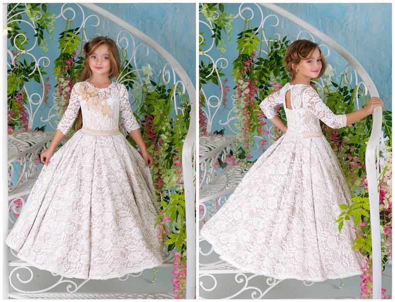 cream lace flower girl dress