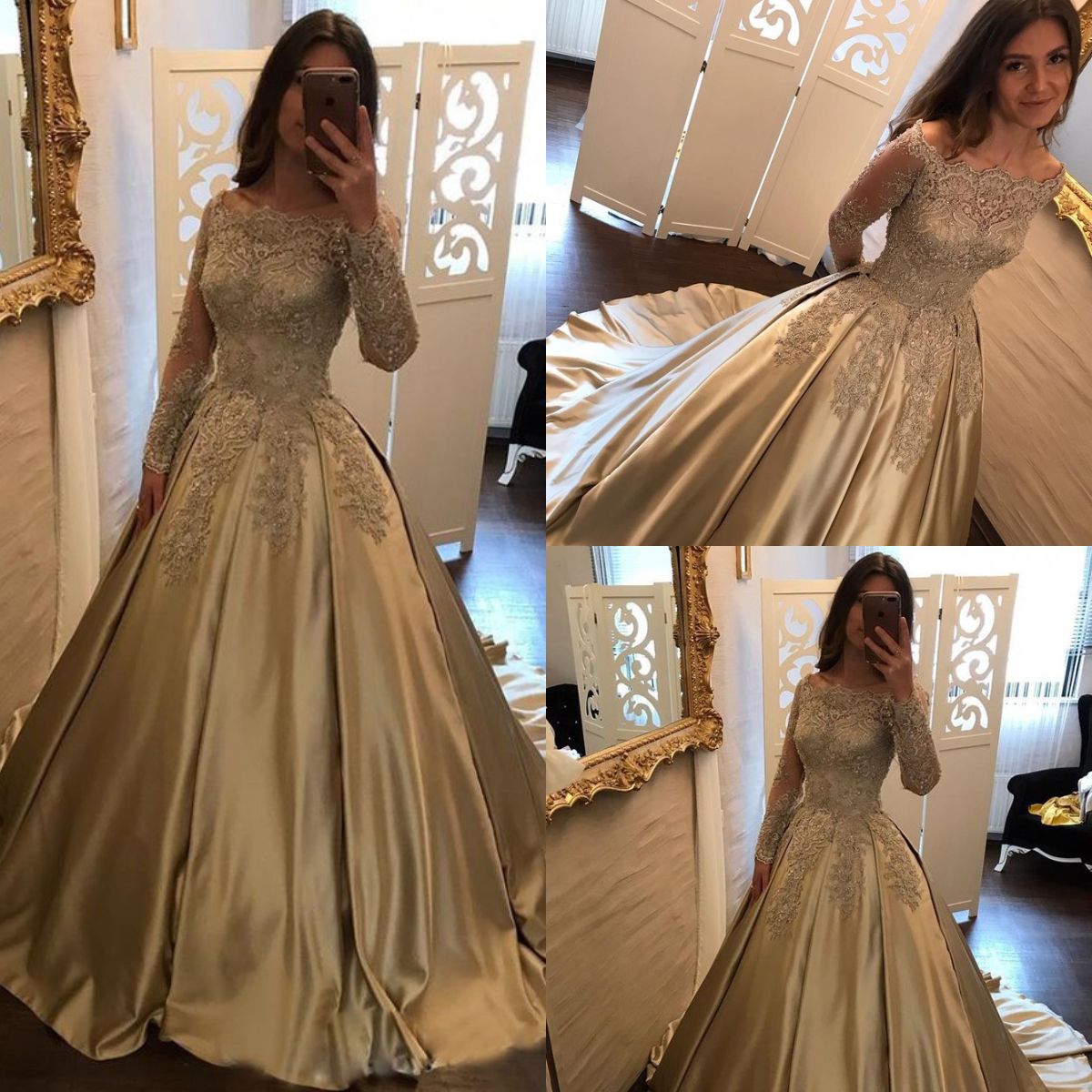 mesh long sleeve prom dress