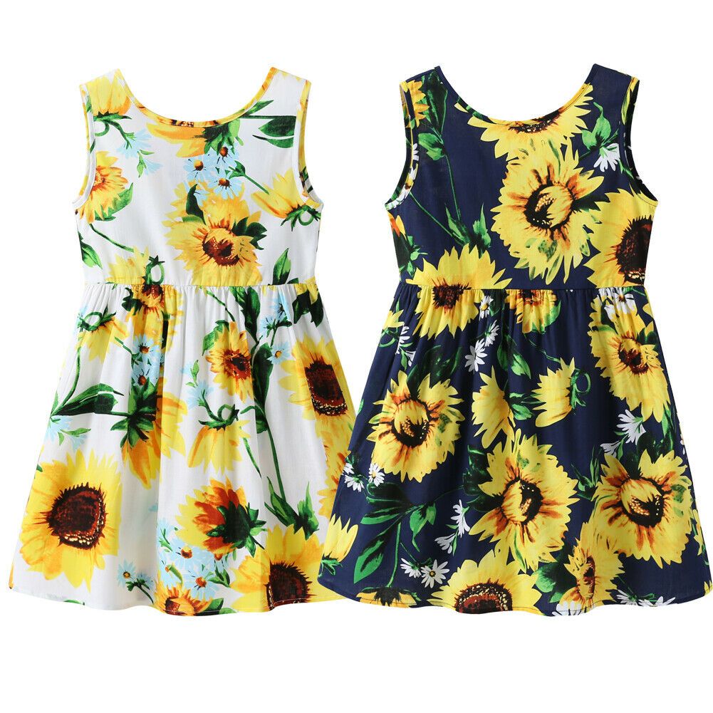 Vestidos de niños para Vestido de girasol de verano Vestido sin con estampado de