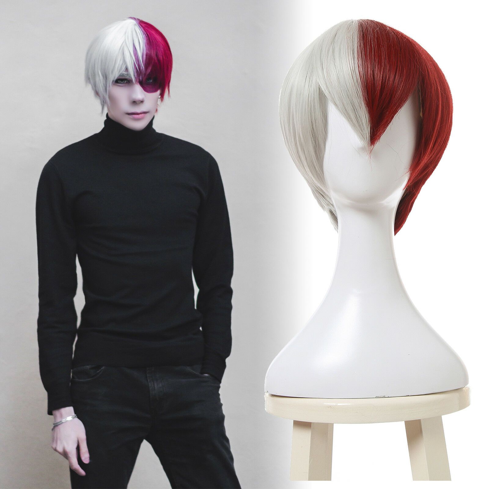 My Hero Academia Todoroki Shoto Cosplay Wig Straight Half White