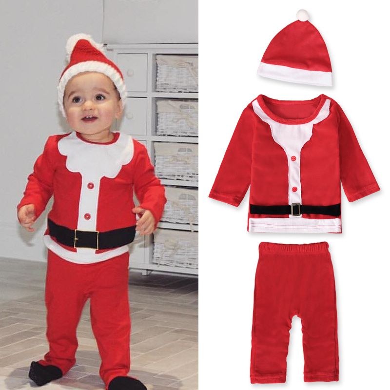 3PCS Set Newborn Toddler Unisex Baby Xmas Clothes Top Pants Santa Claus Outfits