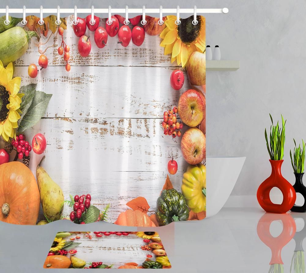 2020 Autumn Harvest Thanksgiving Fall Shower Curtain Fruit Crop