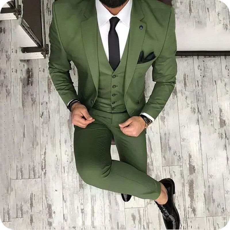 Men Green Suits For Business Groom Wedding Tuxedo Coat+Pants+VestSlim ...