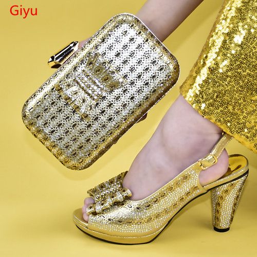 gold shoes and bags for wedding
