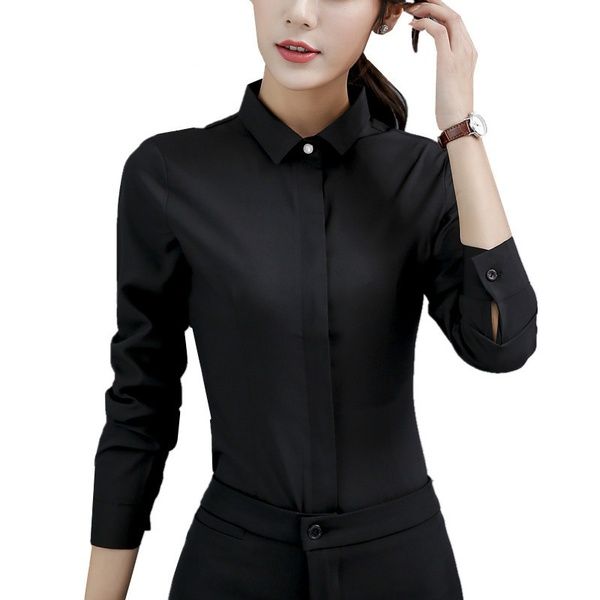Camisa Negra De Manga Larga Para Mujer Blusas Elegantes A Estrenar OL Otoño Formal Slim Fit Office Tallas Grandes Tops Para Mujer De 29,34 € | DHgate