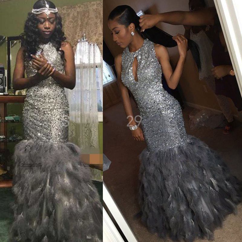 Feather mermaid prom best sale dress