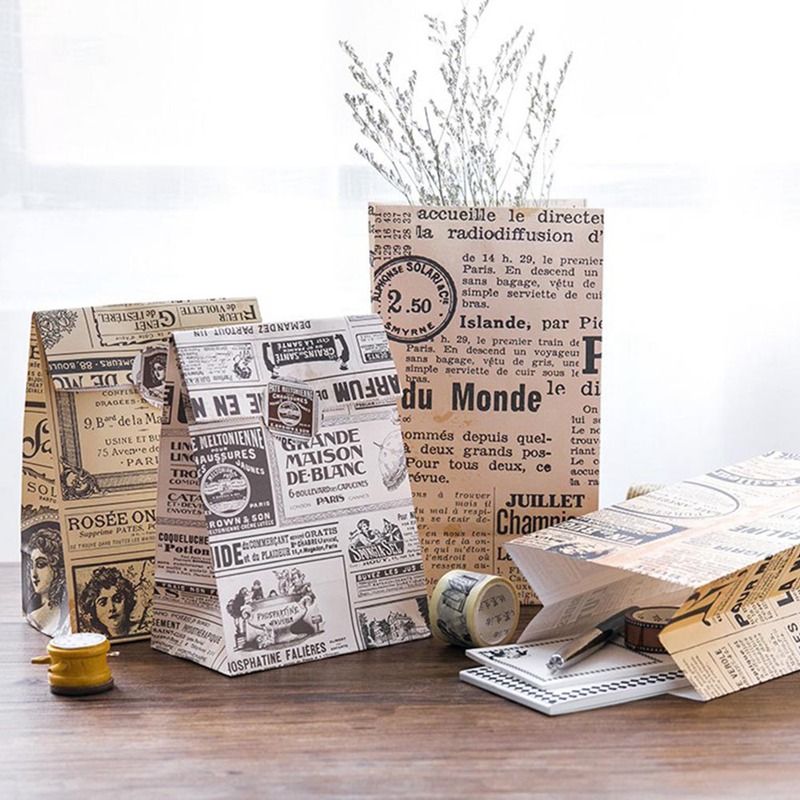 حقائب مل 3pcs مجموعة خمر جريدة إنجليزية ورقة حقيبة أفضل هدية مع ملصقا لحفلة عيد الميلاد كاندي حقائب تغليف 2021 من Rosaling 91 1ر س موبايل Dhgate