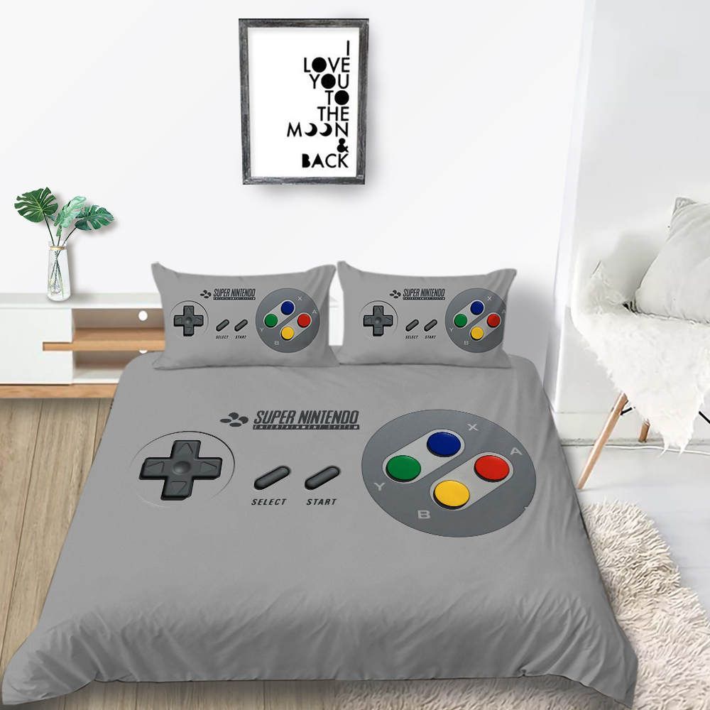 Boys Bedding Set Gamepad Fashionable Classic 3d Duvet Cover Grey