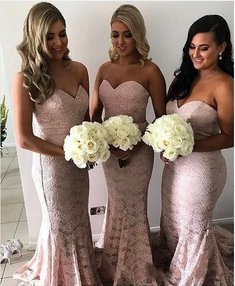2018 Elegant Full Lace Sweetheart Bridesmaid Dresses Sleeveless