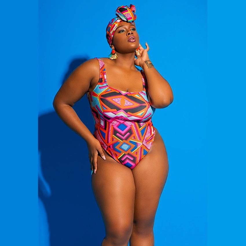 Printed Plus Size 4XL Bandage Swimwear Bikini Women Halter