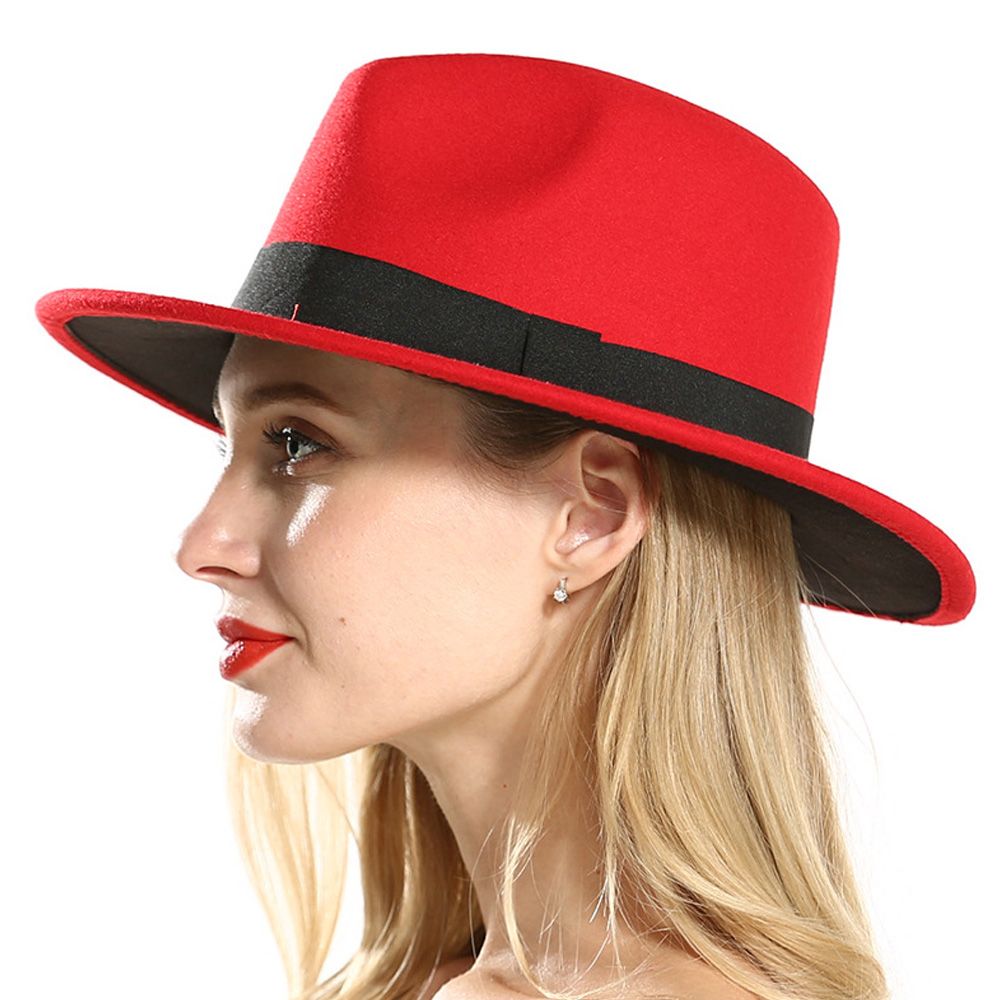 red wide brim fedora hat