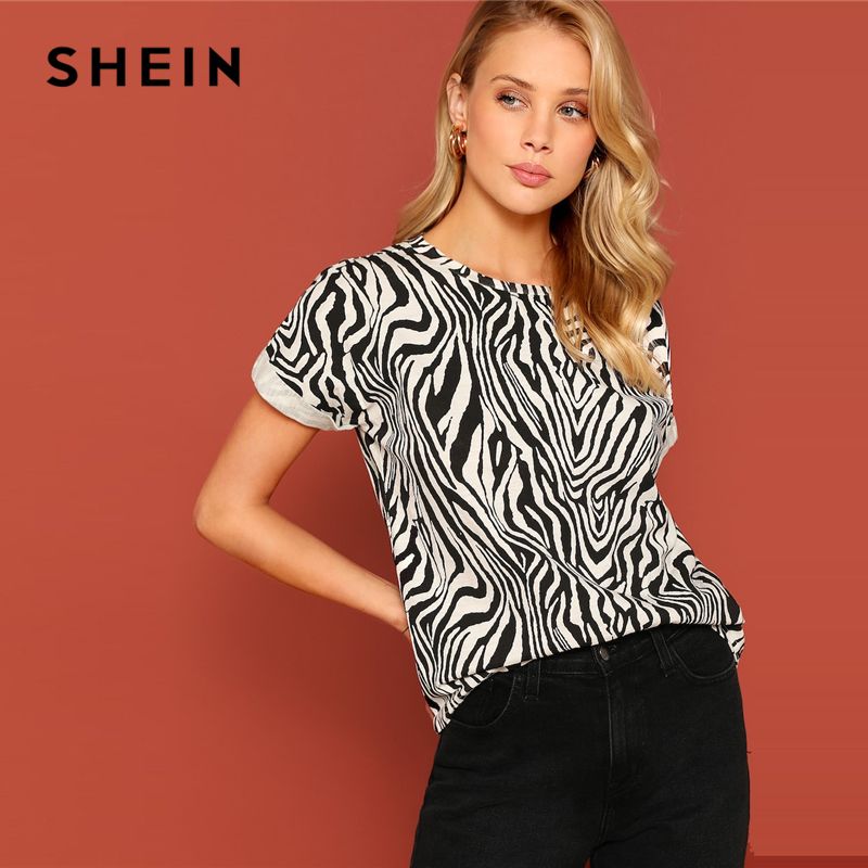 Cuff Animal Zebra Print Top Blouse Roll 