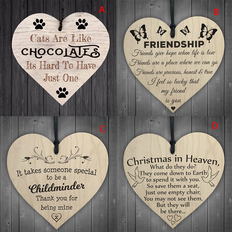 Christmas Wooden Heart Shape Letter Hanging Gift Friendship Plaque