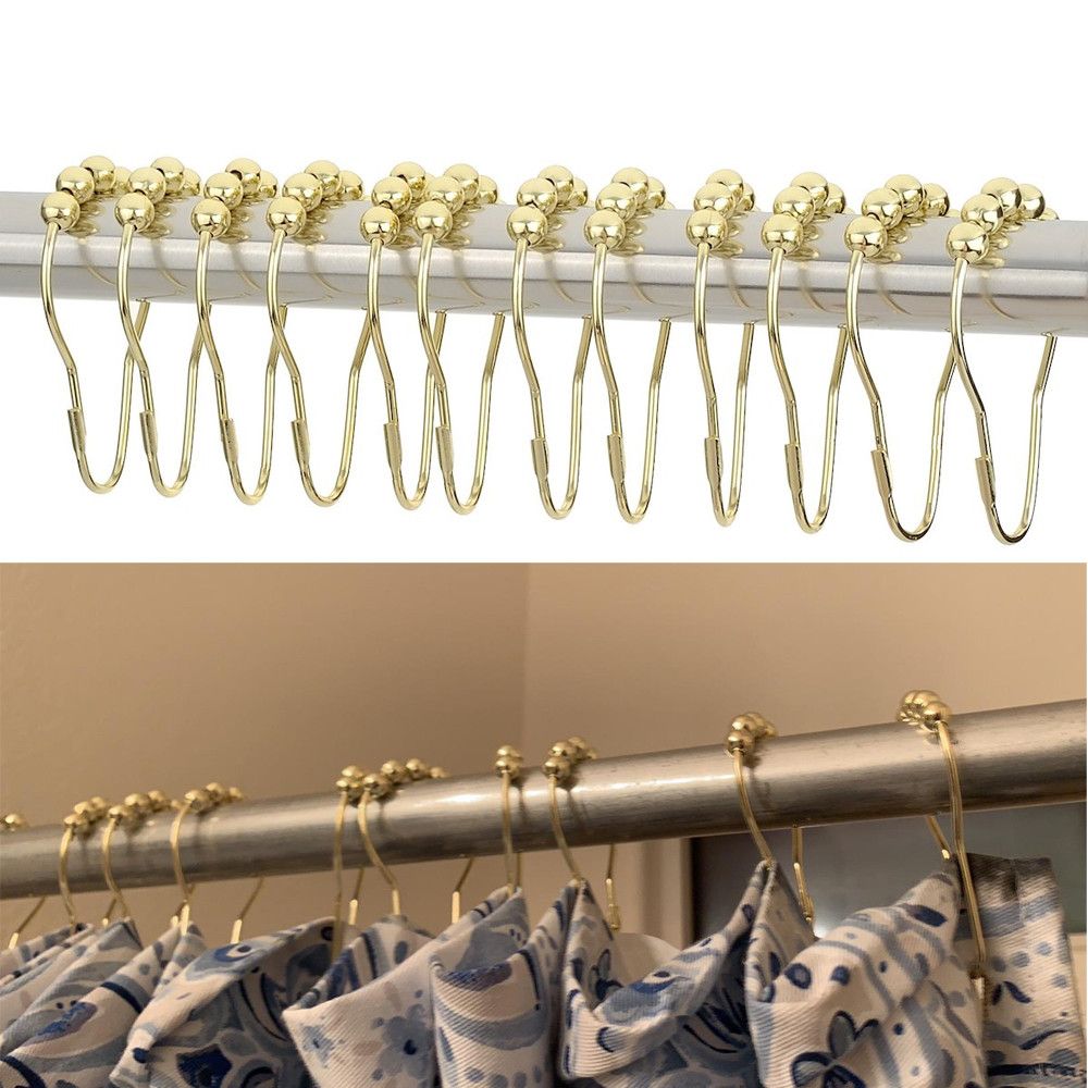 2020 Elegant Gold Shower Curtain Hooks Rolling Ball Rings Rust