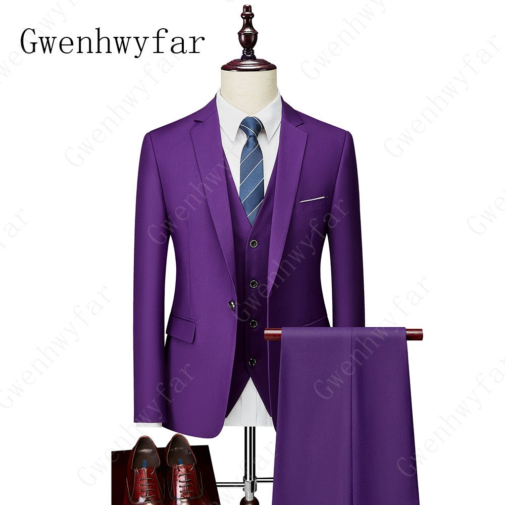 purple suit wedding