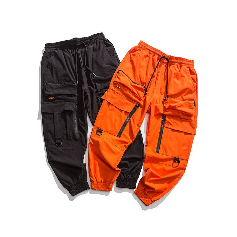 2022 2020 Spring Cargo Pants Men Fashion Orange Multi Pockets 