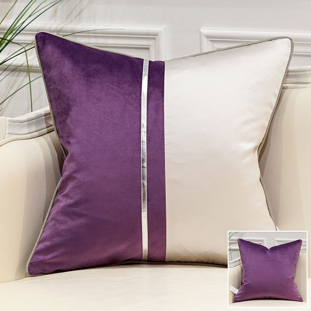 Avigers Purple White Luxury Velvet Square Throw Pillow Cases
