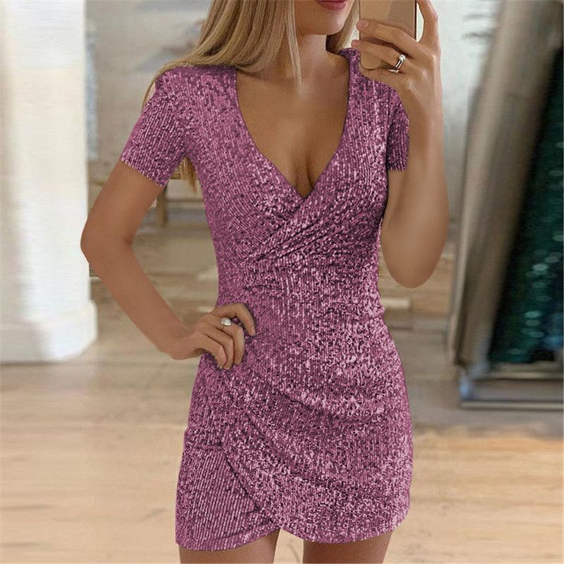 Irregular Sequins Womens Fomal Dresses Sexy Deep V Neck Bodycon Womens ...