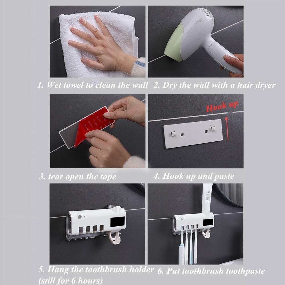 Soporte para cepillo de dientes energía solar estante de almacenamiento para baño viajes blanco no necesita cargar UV cepillo de dientes desinfectante decoración del hogar agente de limpieza