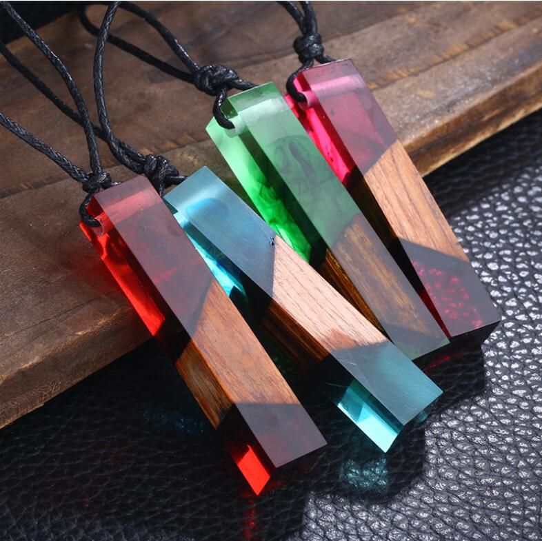 Bois Résine Collier Femmes Hommes Long Pendentif Fait Main Corde en Bois Bijoux Cadeau