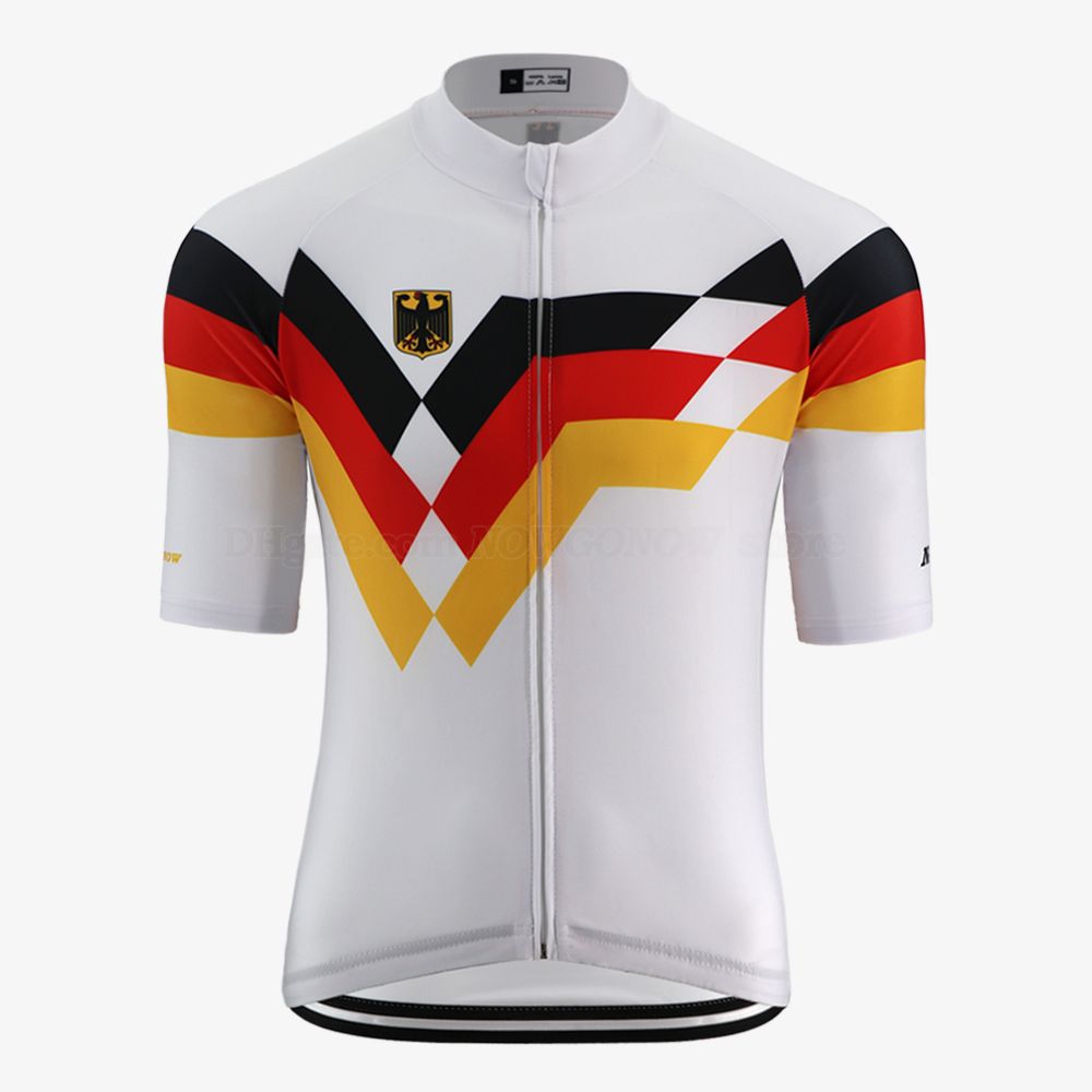 Verano Nueva en favor del equipo de ciclismo hombres jersey rojo negro amarillo ropa de