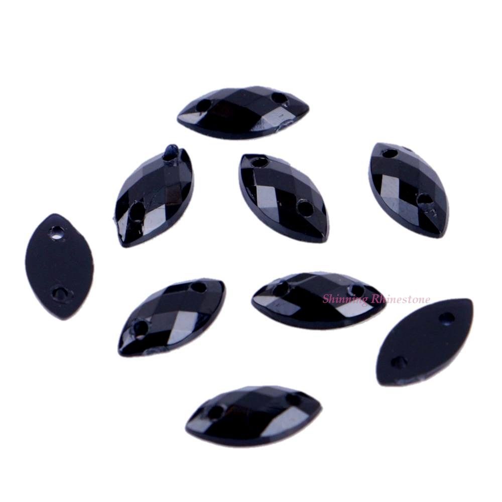 Horse Eye/Leaf Acrylic Black Rhinestones Flatback Sewing Teardrop Beads  With 2 Holes 6x12mm From Fuyu8, $12.82