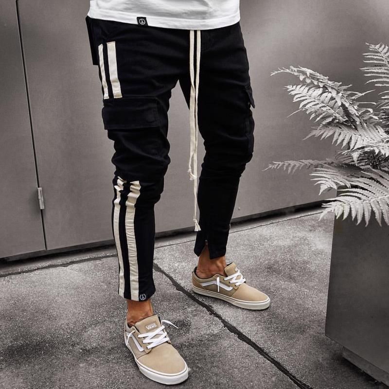 black jogging pants with white stripe