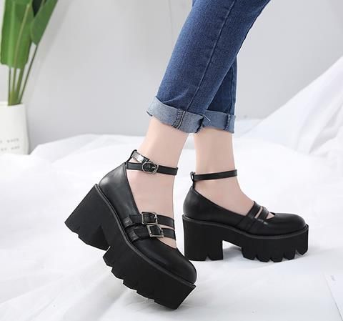 Womens ladies flat platform wedge lace up goth punk creepers shoes boots size 