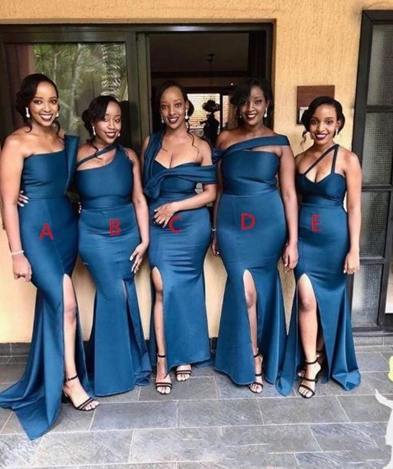 African Nigerian Mermaid Long Bridesmaid Dresses Side Split Plus Size