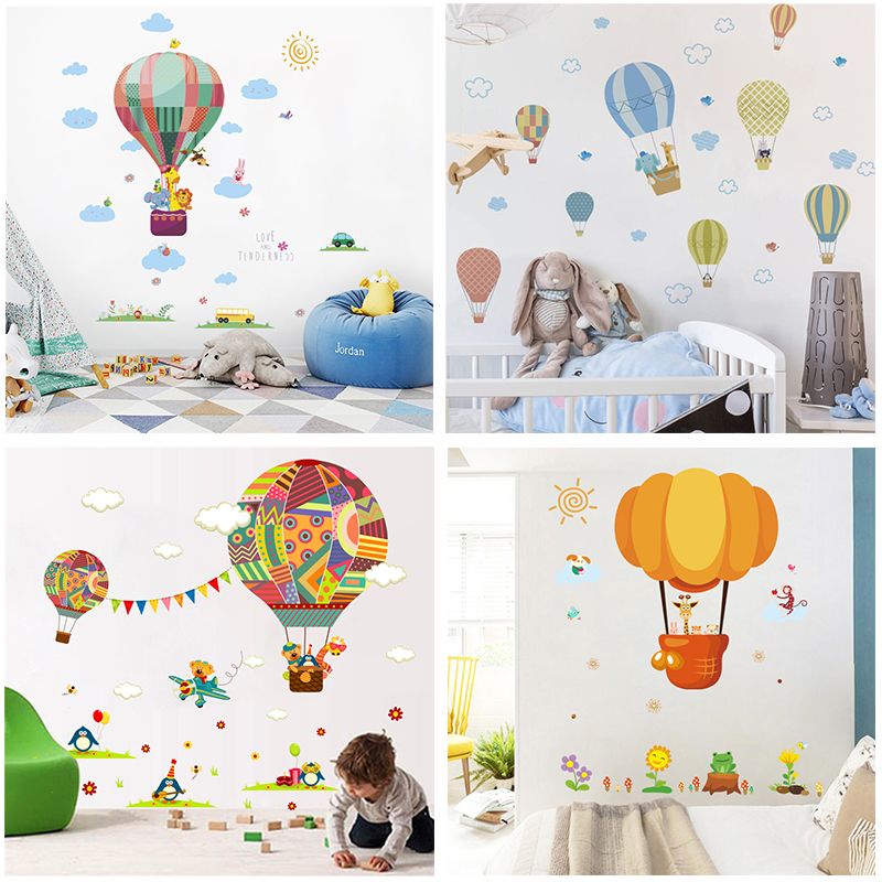 Funny Hot Air Balloon Car Wall Stickers For Kids Rooms Home Decor