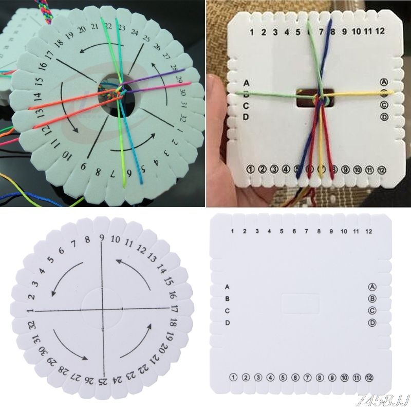 español no garantizado de 9,9 x 9,9 x 0,4 cm Kumihimo herramienta para tejer DIY Juego de 2 brazaletes de cuerda trenzada de macramé de disco Kumihimo cuadrados con instrucciones en inglés