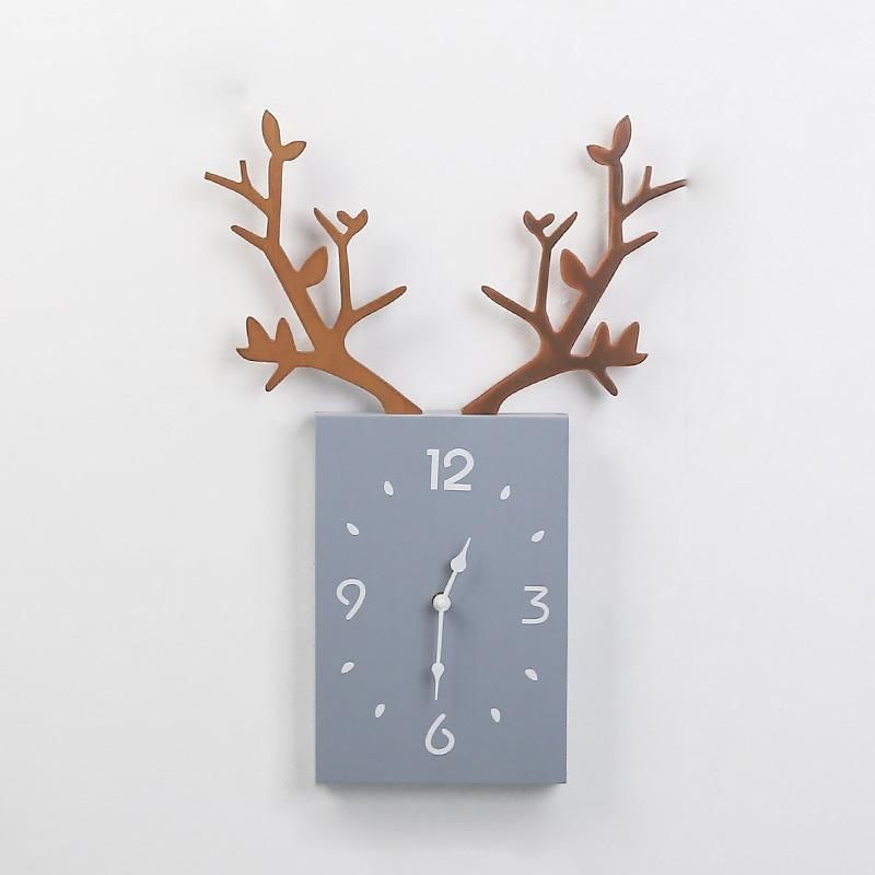 Wooden Digital Antler Wall Clock Watch Home Decoration Living Room