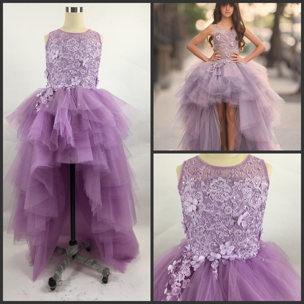 Real Image Lilac Girls Pageant Dresses Princess Lace Appliques Beaded