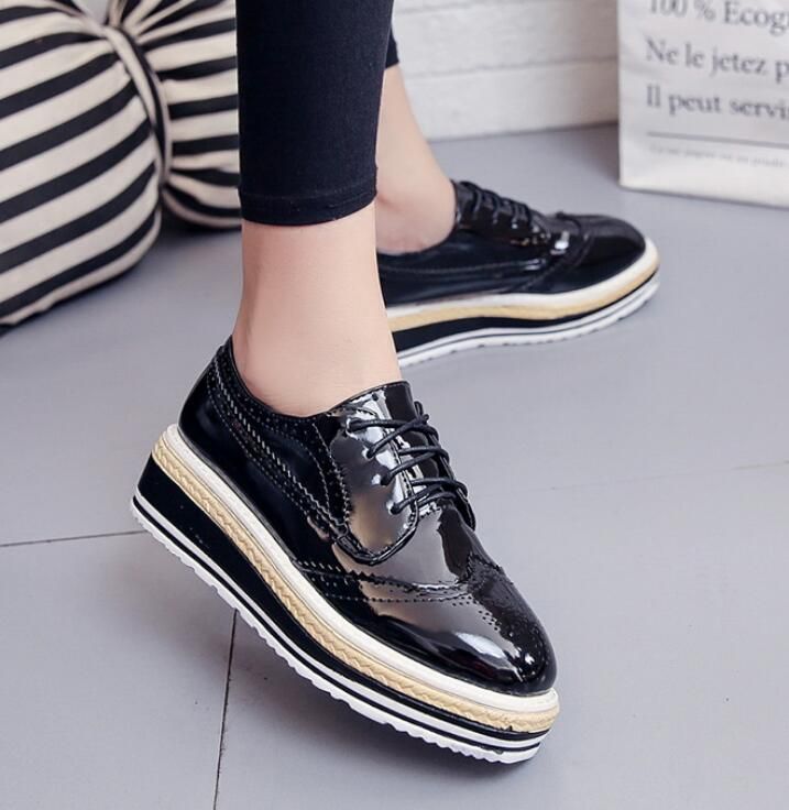 Hot Women's Mid Heel Wedge Mesh Lace Up Flat Platform Oxfords Creeper Shoes