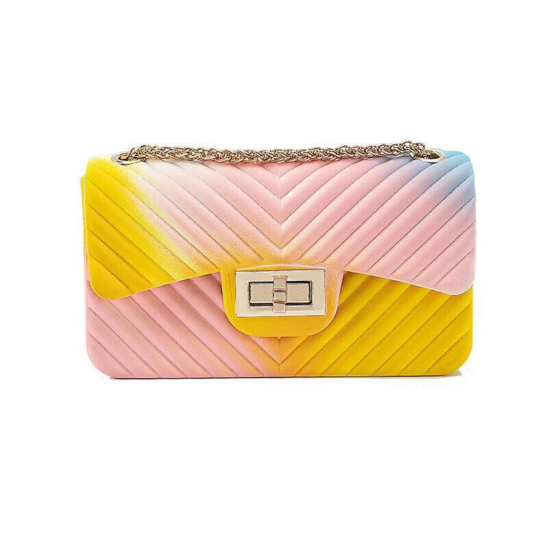 quilted rainbow silicone shoulder bag