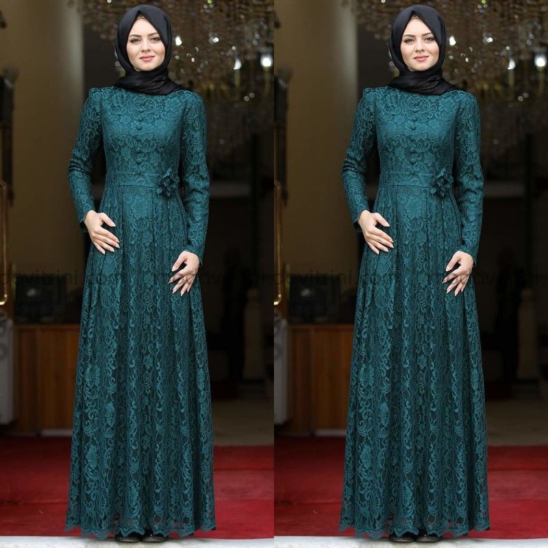 Spring 2020 Muslim Lace Evening Dresses With Long Sleeves Jewel Neck A Line Full Length Ink Blue Arabic Evening Gowns Dresses With Hijab Purple Dresses Special Occasion Dresses From Dress 1st 130 66 Dhgate Com