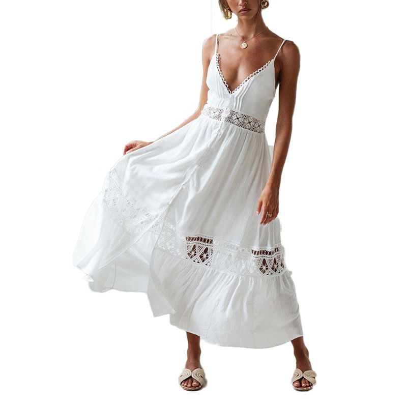 white v neck slip dress