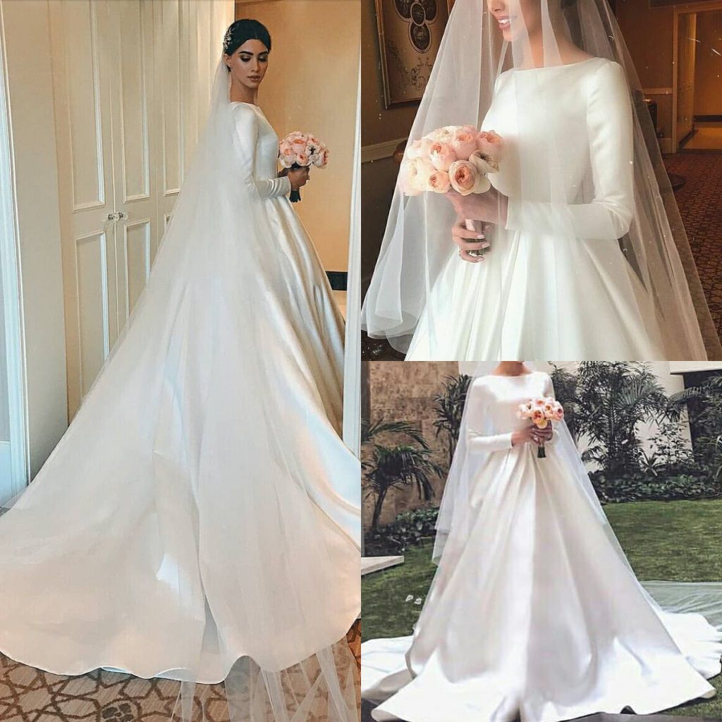 satin button back wedding dress