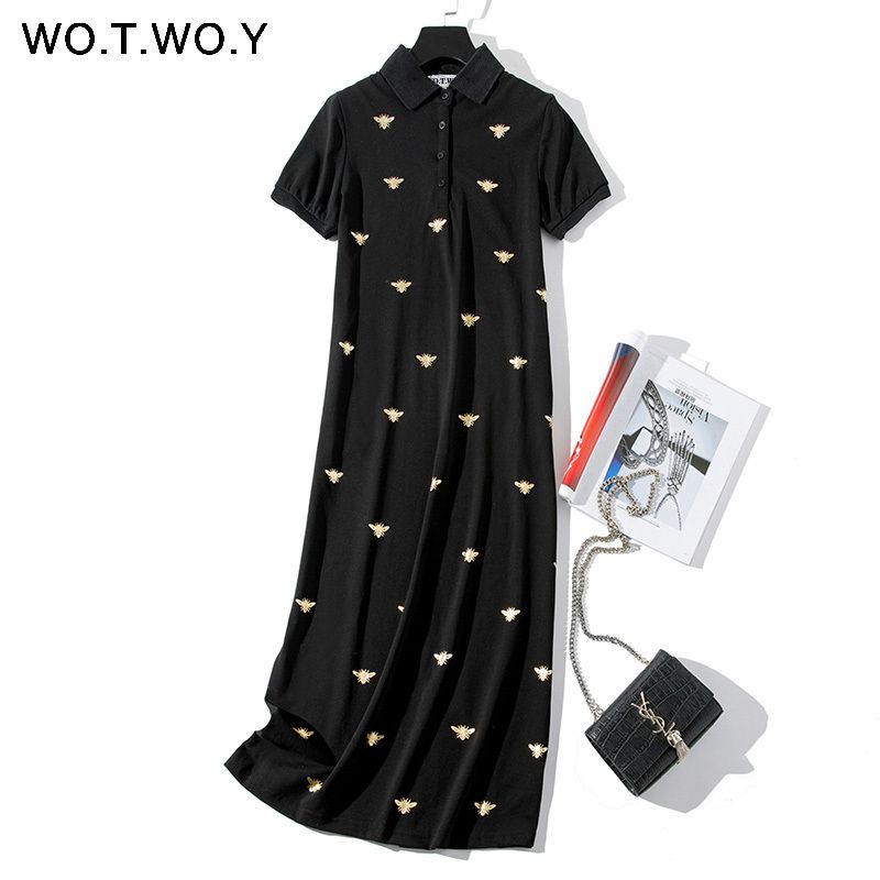 black dress with bees on collar