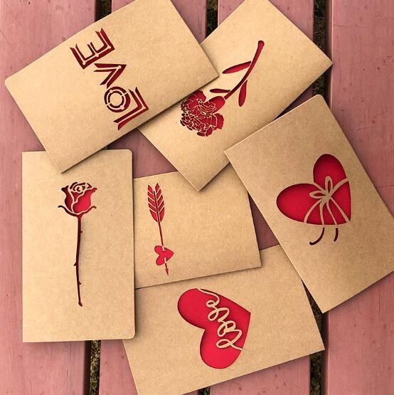 Vintage Kraft Papel Láser Hueco de San Valentín tarjeta de regalo festival ceremonia de boda
