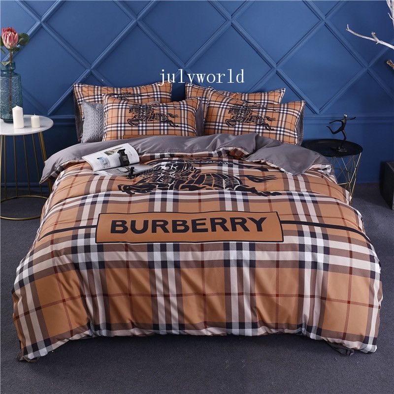 Khaki Grid Bed Cover Suit Horse Design Duvet Cover Set Brand