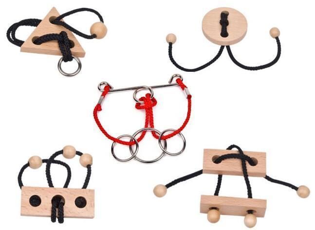 3D Wooden Rope Loop Puzzle IQ Mind String Brain Teaser Game for Adults  NEW 