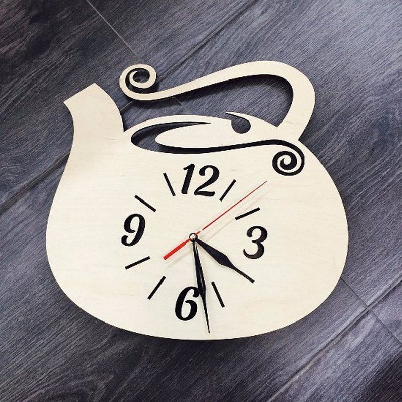 2019 Kettle Wall Clock Wood Home Kitchen Decor Living Room Gifts